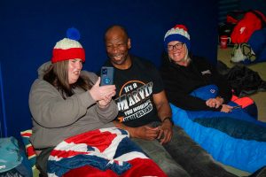 Marvin Andrews and 2 fans at the sleep out