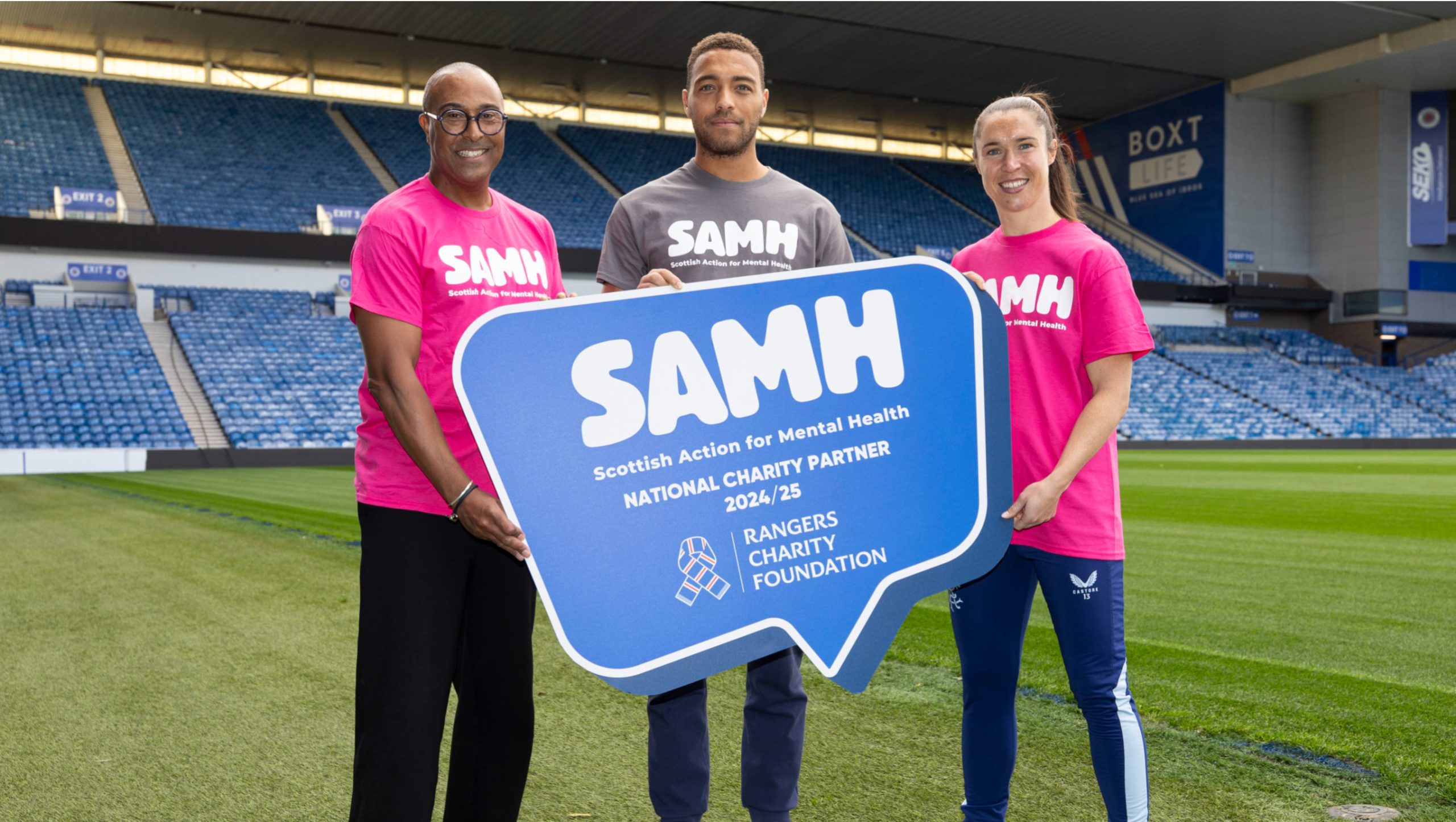 Colin Jackson CBE, Cyriel Dessers and Jane Ross announce SAMH as National Partner